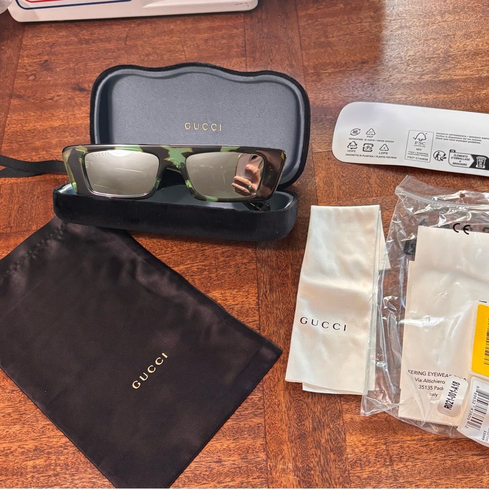 Gucci Rectangular Green Tortoiseshell Sunglasses - image 2